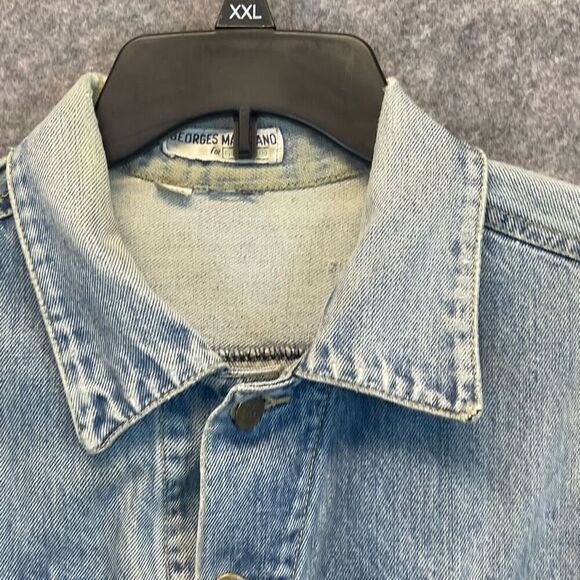 Vintage GUESS BY MARCIANO Jean Jacket Men's Large Blue Trashed Trucker Style - Picture 3 of 15
